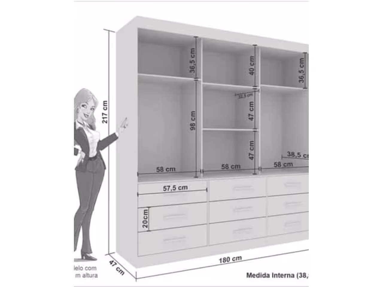 ROUPEIRO 3PTS CORRER NEW STAR C/ESPELHO C/8PES